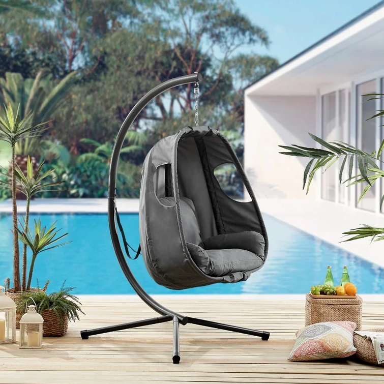 Indoor/Outdoor Egg Chair with Stand and Quick-Dry Cushions